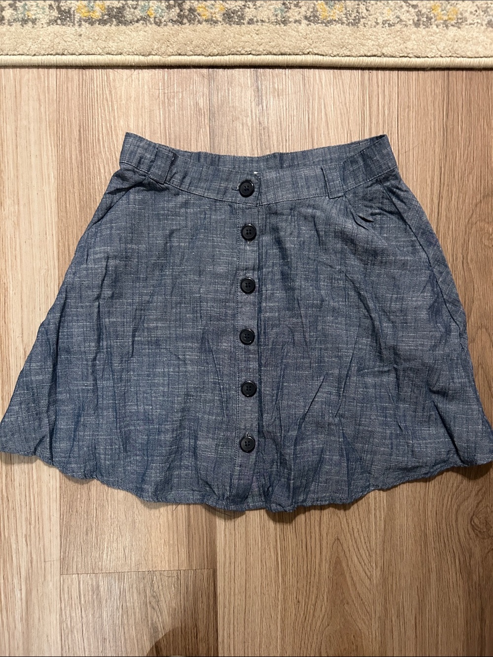 Joe B Blue Button-Front Skater Skirt with 2 front pockets Size Small